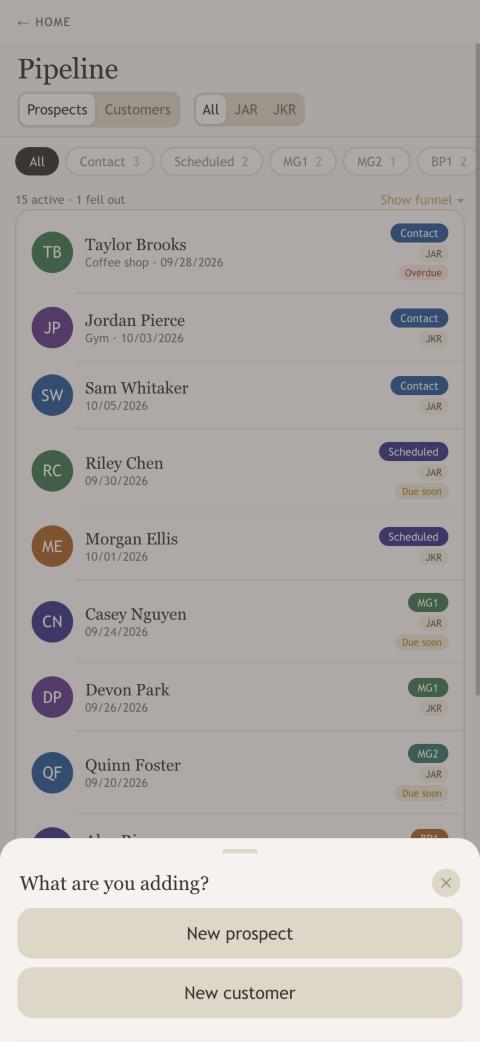 The What are you adding sheet opened by the plus button on a phone
