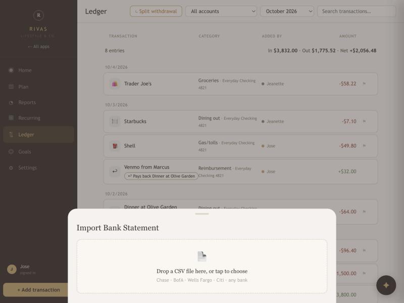 The Import Bank Statement panel before a file is chosen