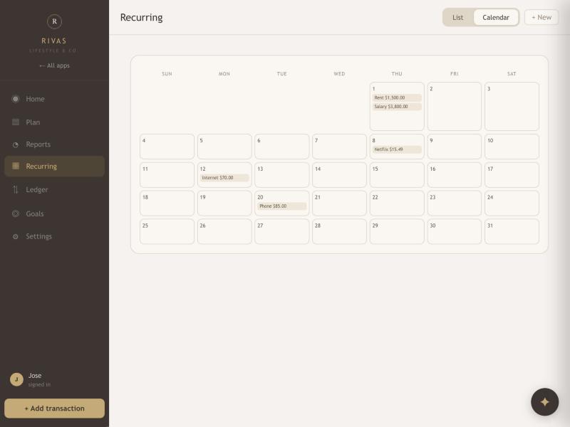The Recurring calendar